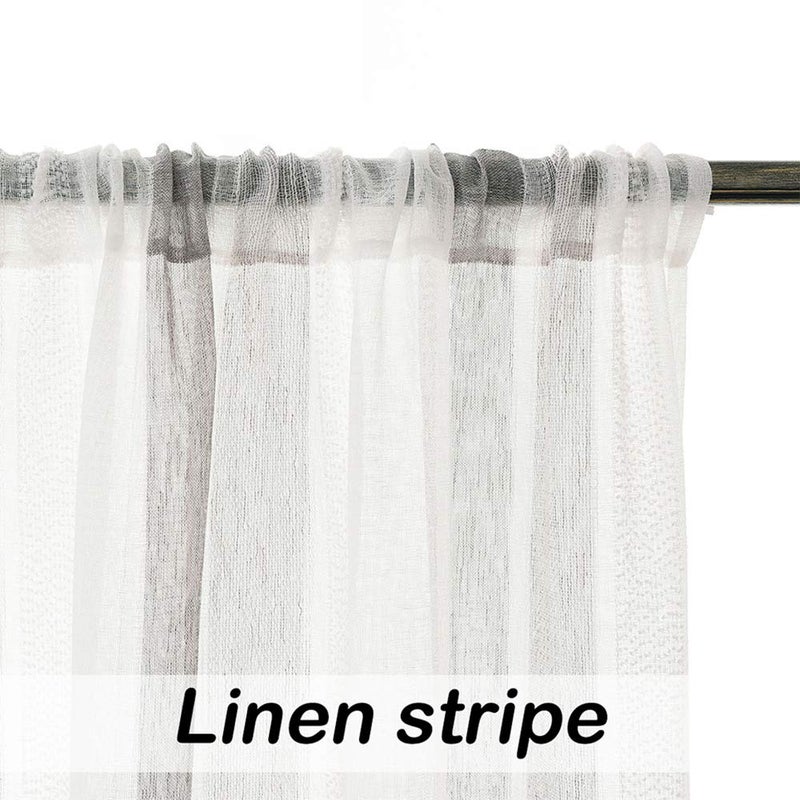 Central Park Sheer Gray and White Stripe Farmhouse Curtains Boucle Linen Window Curtain Panel Pairs Yarn Dyed Woven 84 Inches Long for Living Room Bedroom 2 Pack Rod Pocket Rustic Living Panels - Image 4